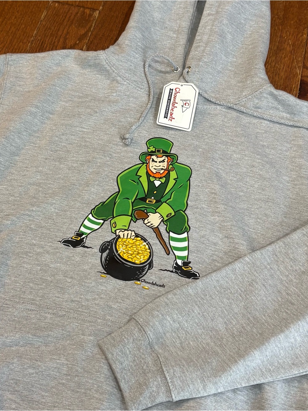 Chowdaheadz Gray Leprechaun Pot Of Gold Hoodie St Patrick's Day Men's Medium